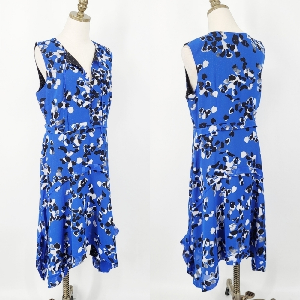 CAbi Untamed Dress Floral Asymmetrical Ruffled Dress Electric Blue Medium